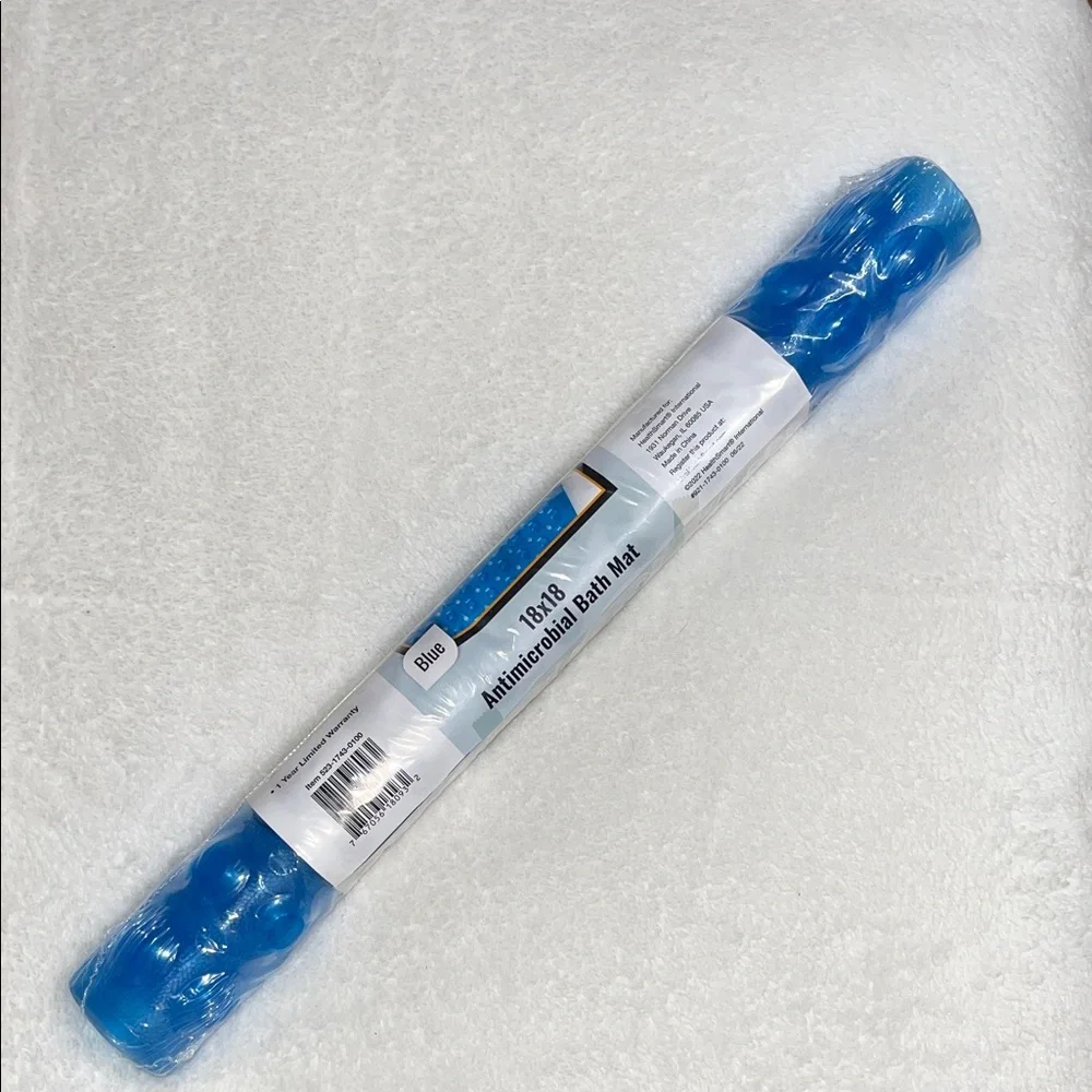 Antibacterial Blue Non-Slip Bath Mat with Suction Cups 18 x 18